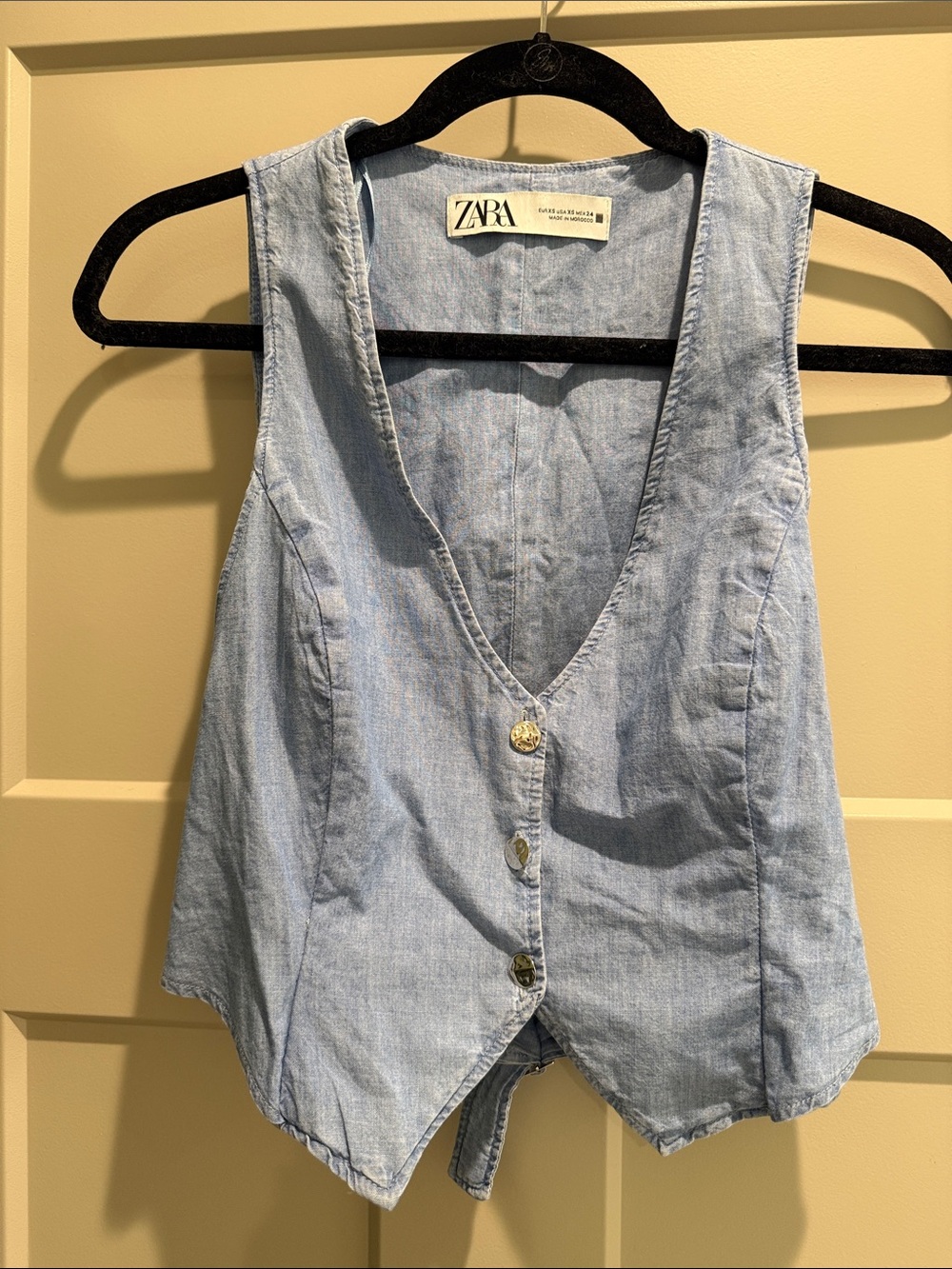 Zara Chambray Blue Denim Button Vest